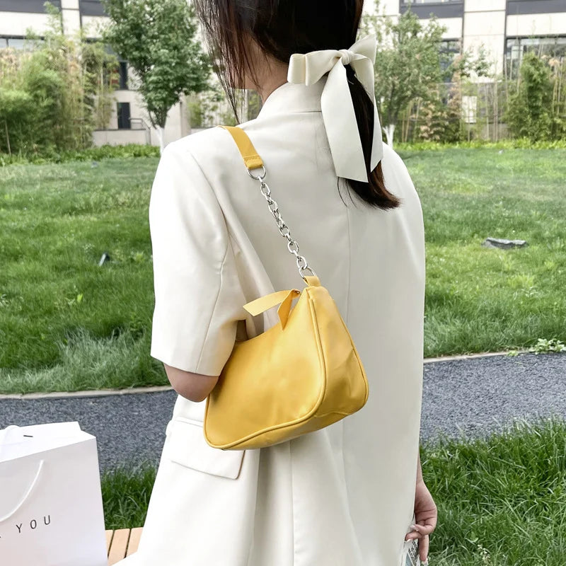 Chain Bag Shoulder Bags for Women Underarm PU Zipper Summer Casual Handbag
