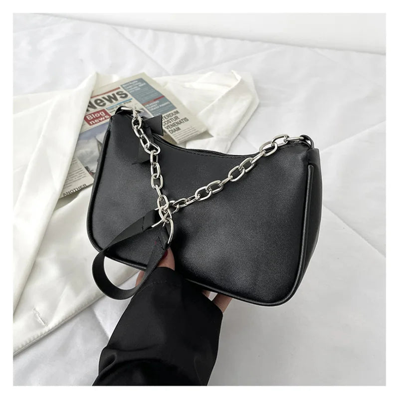 Chain Bag Shoulder Bags for Women Underarm PU Zipper Summer Casual Handbag