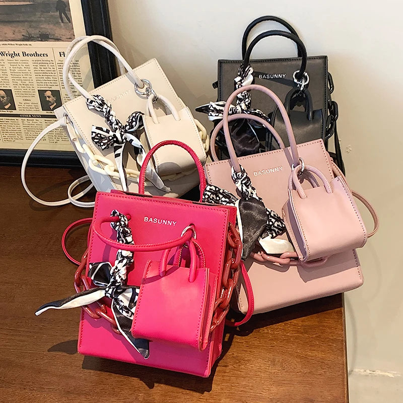 Chain Bow Handbag Women Winter Trends Shoulder Bags PU Leather Crossbody Bag
