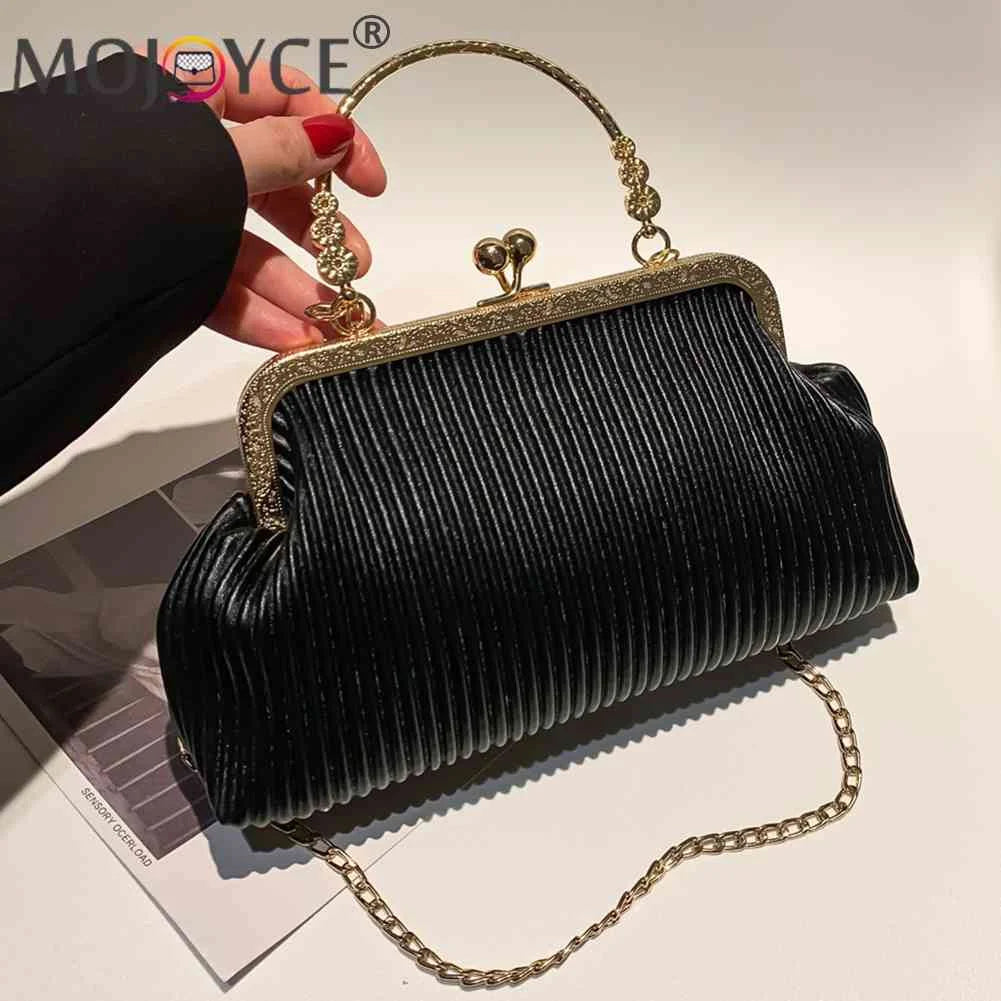 Chain Clutch Bag Top-handle Bag PU Leather Soft Metal Buckle
