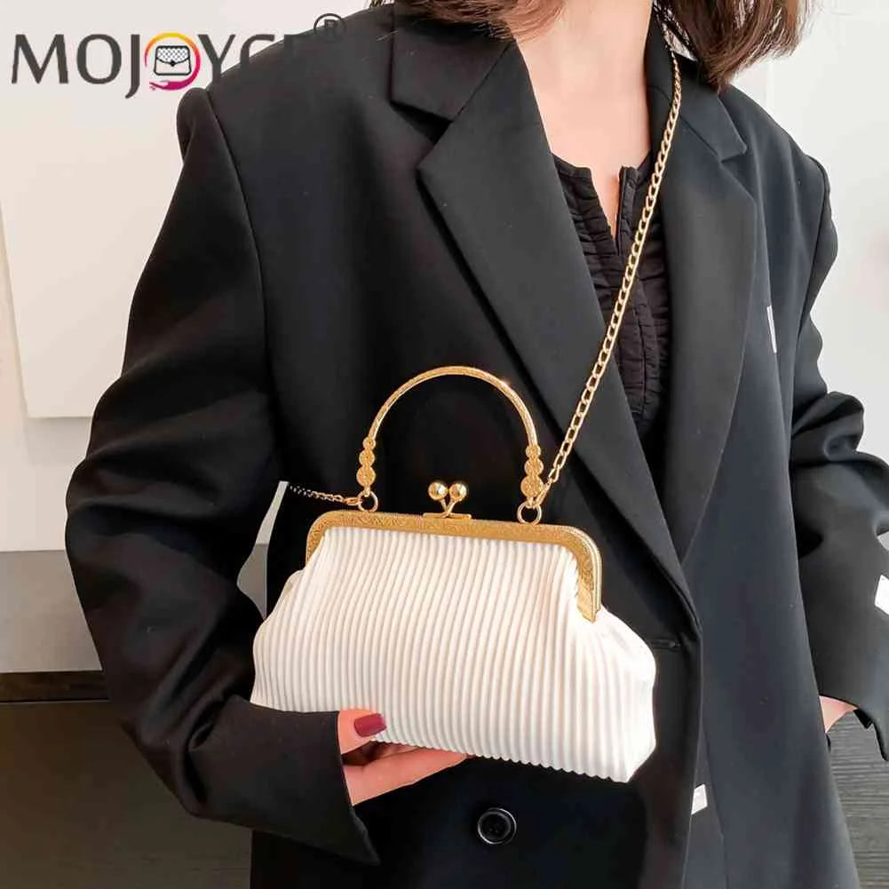 Chain Clutch Bag Top-handle Bag PU Leather Soft Metal Buckle