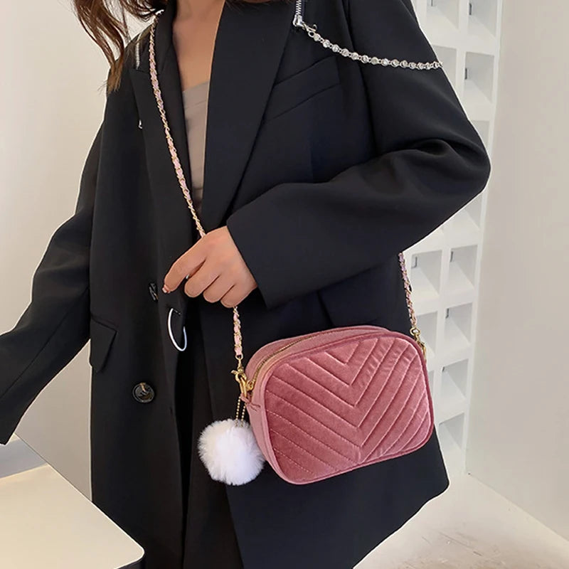 Plush Chain Crossbody Bag for Women Small Purse Handbag Shoulder