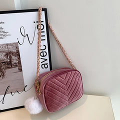 Plush Chain Crossbody Bag for Women Small Purse Handbag Shoulder