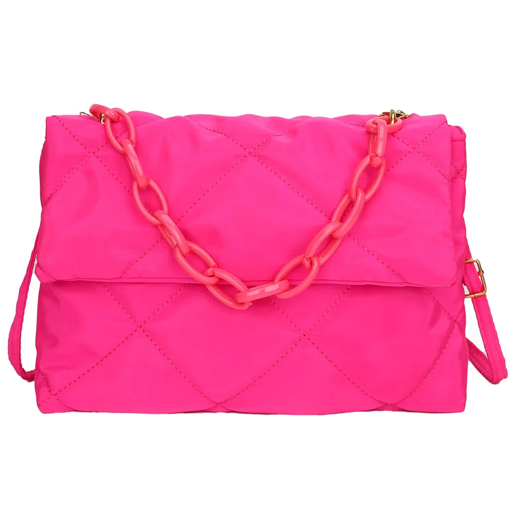 Square Nylon Crossbody Bag Quilted Flap Handbag for Girls