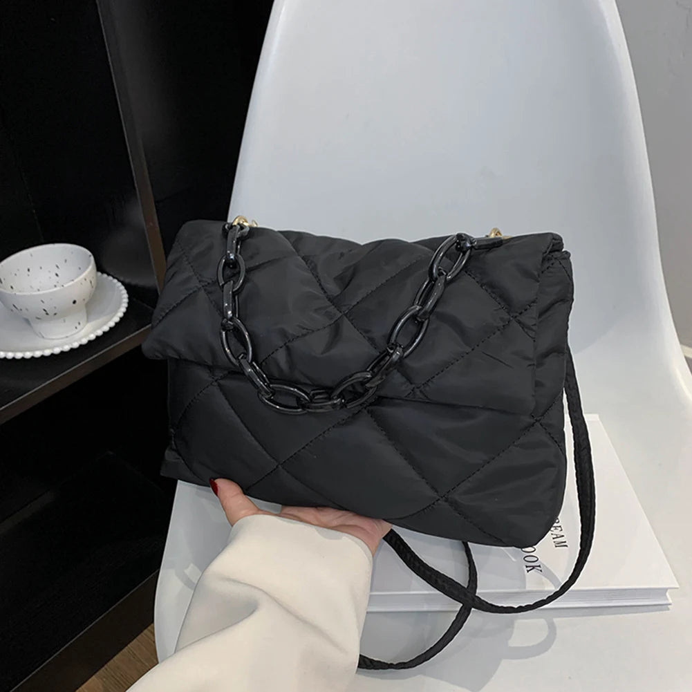 Square Nylon Crossbody Bag Quilted Flap Handbag for Girls