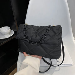 Square Nylon Crossbody Bag Quilted Flap Handbag for Girls