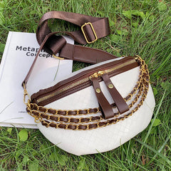 Chain Waist Bags Weave PU Leather Fanny Pack For Women Shoulder Chest Bag