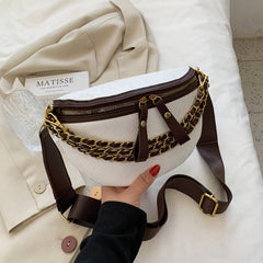 Chain Waist Bags Weave PU Leather Fanny Pack For Women Shoulder Chest Bag