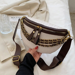 Chain Waist Bags Weave PU Leather Fanny Pack For Women Shoulder Chest Bag