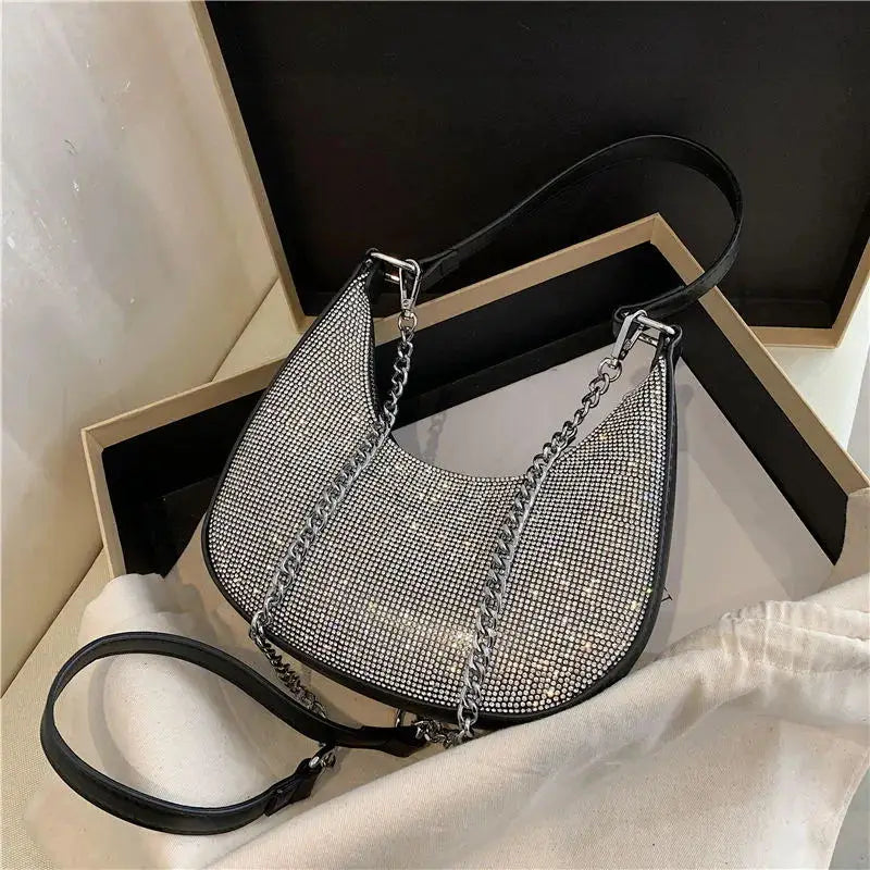 Chain Diamonds Shoulder Bag Bling Rhinestone Handbag Clutch
