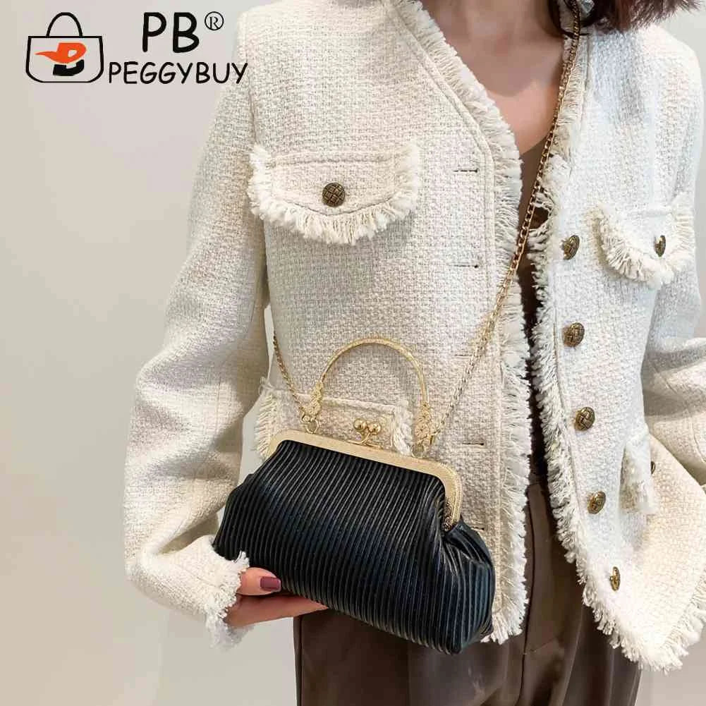 Chain Evening Bag Ladies Messenger Bag PU Leather Casual Soft Metal Buckle