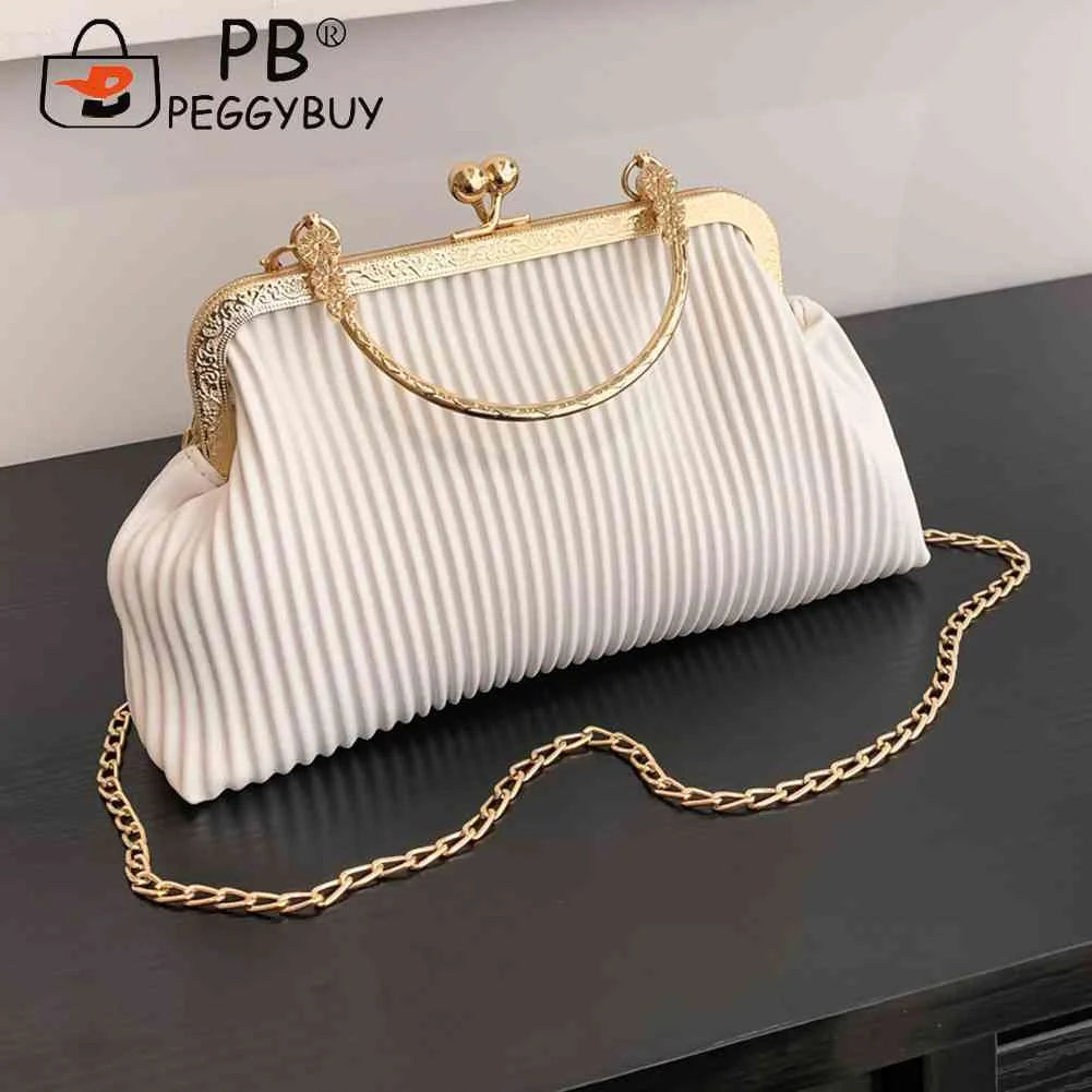Chain Evening Bag Ladies Messenger Bag PU Leather Casual Soft Metal Buckle