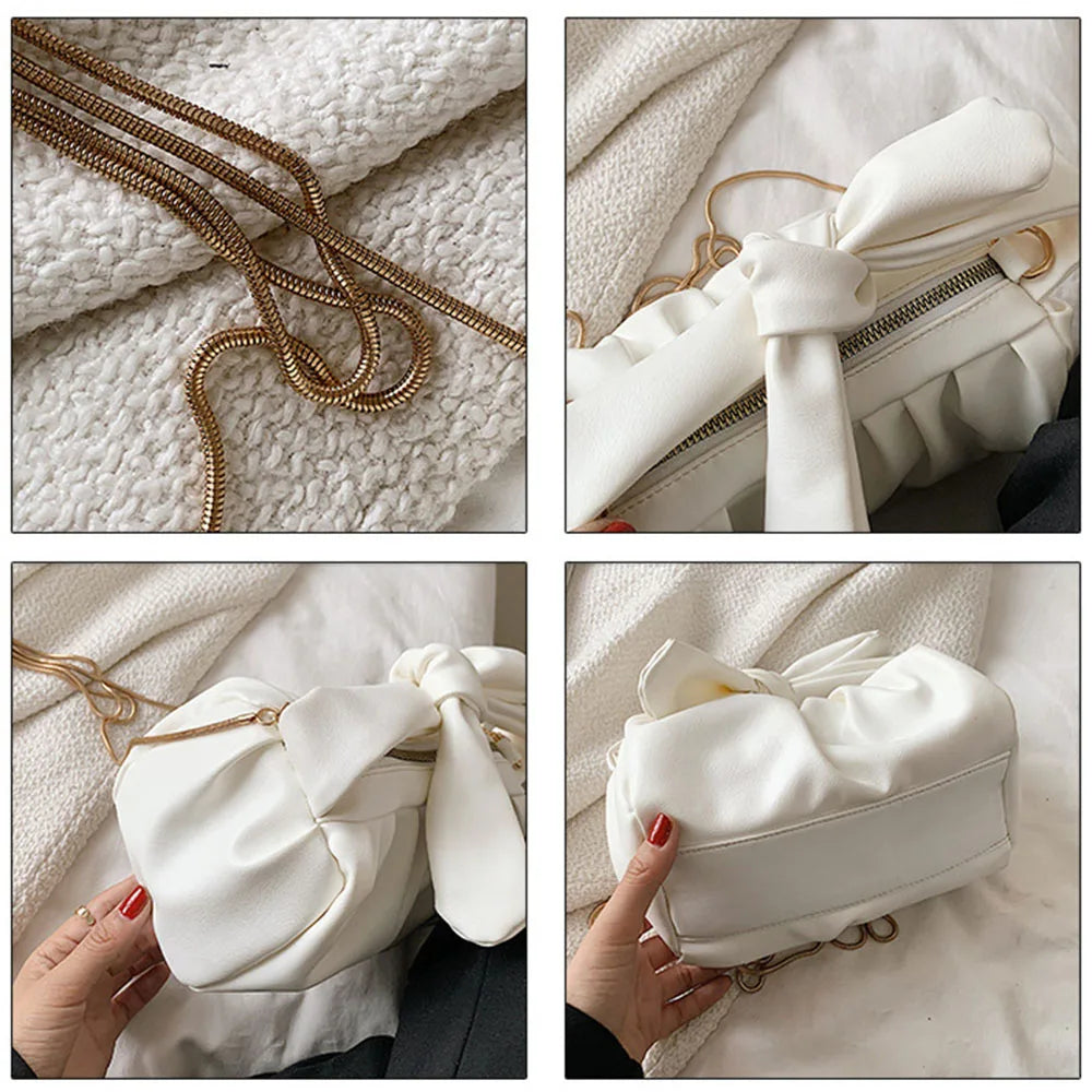 Chain Handbags Shoulder Bags Fold Portable Messenger Bags Bow Solid Bag
