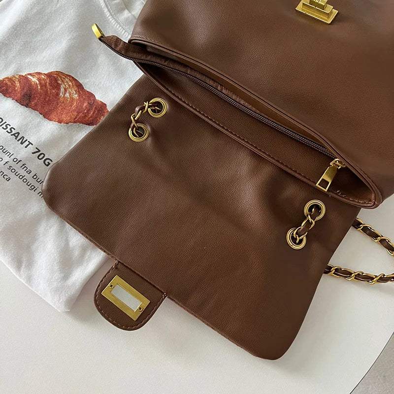 Retro Tote Bag Leather Ladies Vintage Chain Hobo Bag for Women Handbags