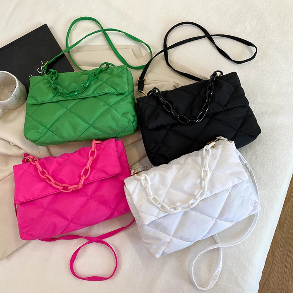 Chain Nylon Shoulder Bags Quilted Women Casual Winter Large Capacity