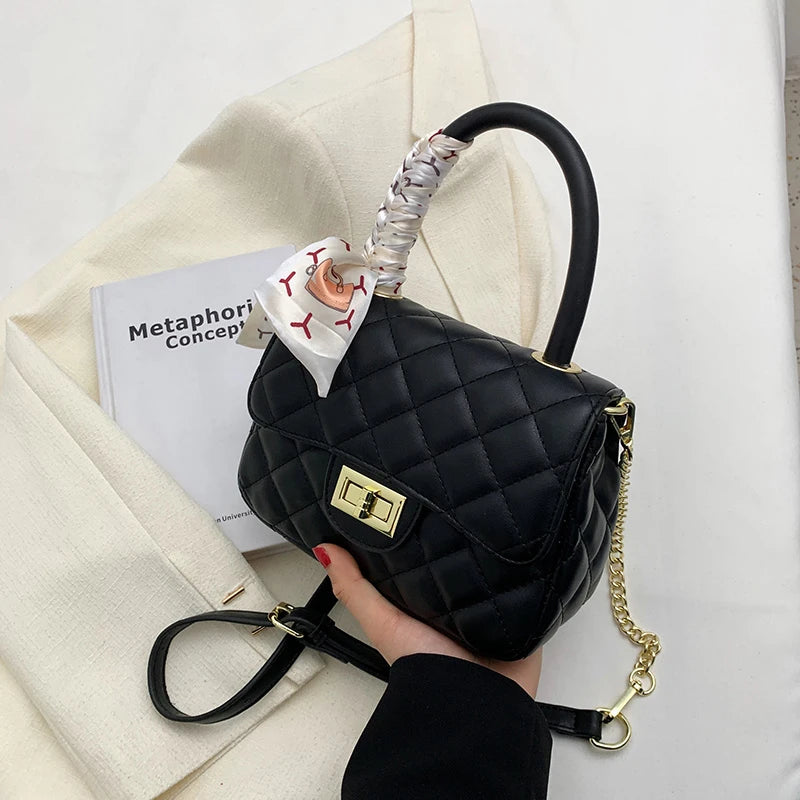Chain Quilted Crossbody Bags for Women Leather Handbags Rhombus Lattice