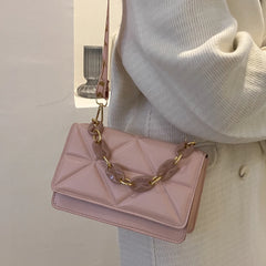 Embossed Chain Shoulder Bag Wide Strap Flap Messenger Bag