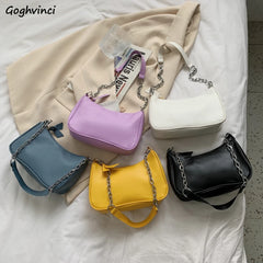 Chain Shoulder Bags Women Solid PU Leather Underarm Stylish Ladies OL All-match