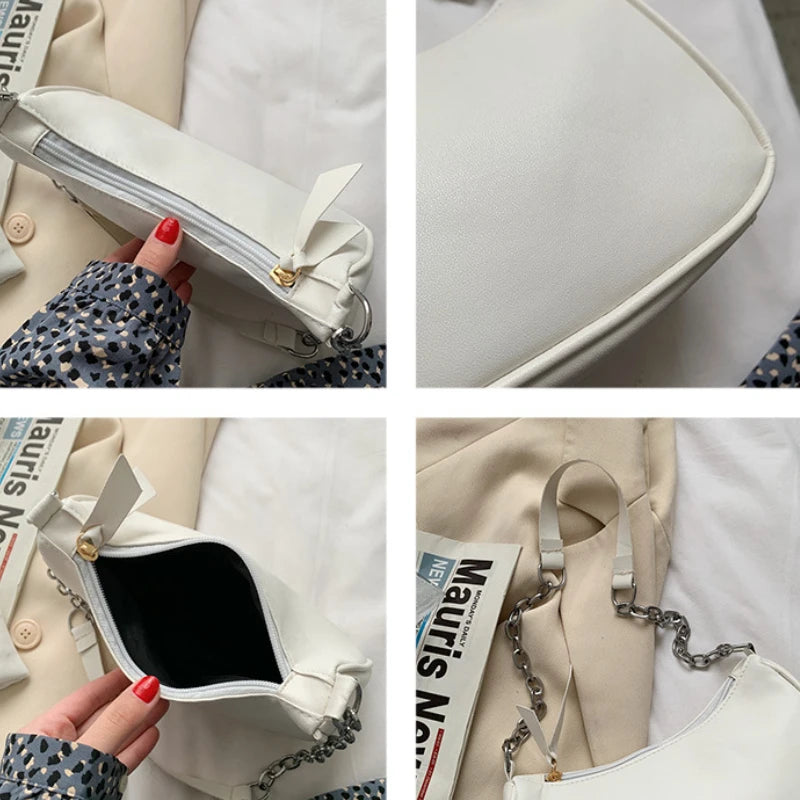 Chain Shoulder Bags Women Solid PU Leather Underarm Stylish Ladies OL All-match