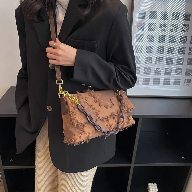 Canvas Shoulder Purse Handbag Tassel Crossbody Bag for Women