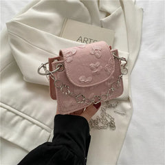 Small Square Bag Women's Crossbody Butterfly Embroidery Shoulder Bag