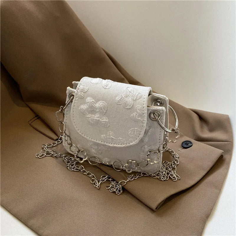 Small Square Bag Women's Crossbody Butterfly Embroidery Shoulder Bag