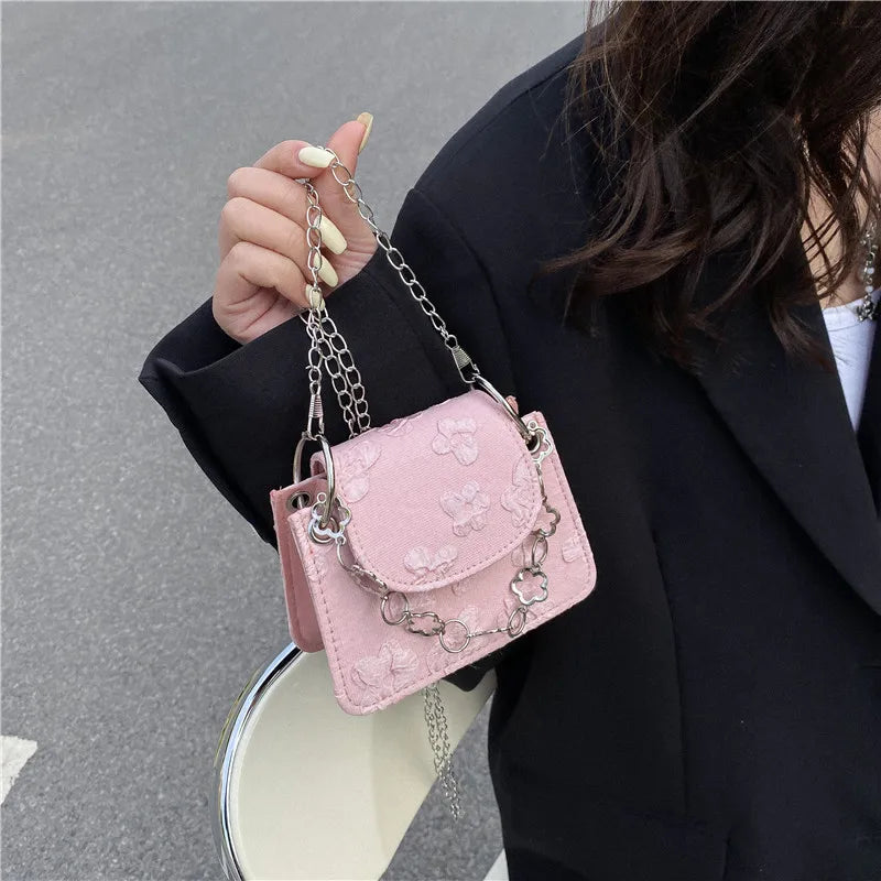 Small Square Bag Women's Crossbody Butterfly Embroidery Shoulder Bag