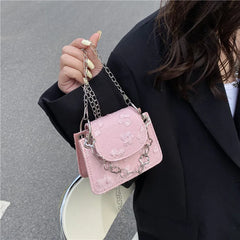 Small Square Bag Women's Crossbody Butterfly Embroidery Shoulder Bag