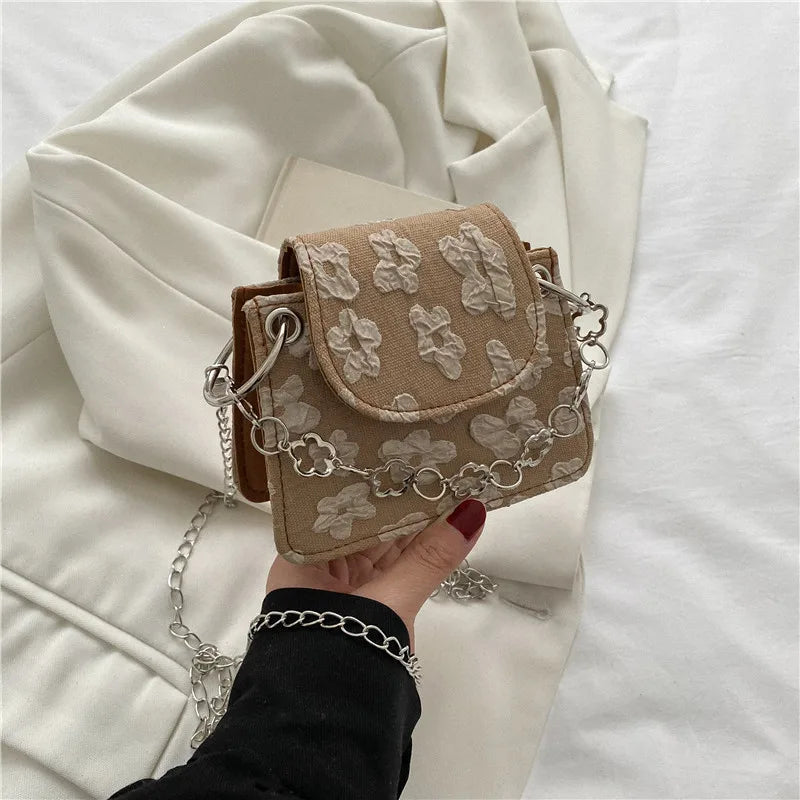 Small Square Bag Women's Crossbody Butterfly Embroidery Shoulder Bag