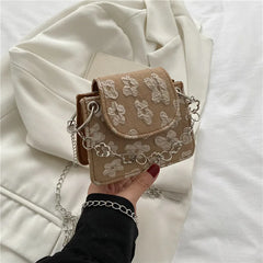 Small Square Bag Women's Crossbody Butterfly Embroidery Shoulder Bag