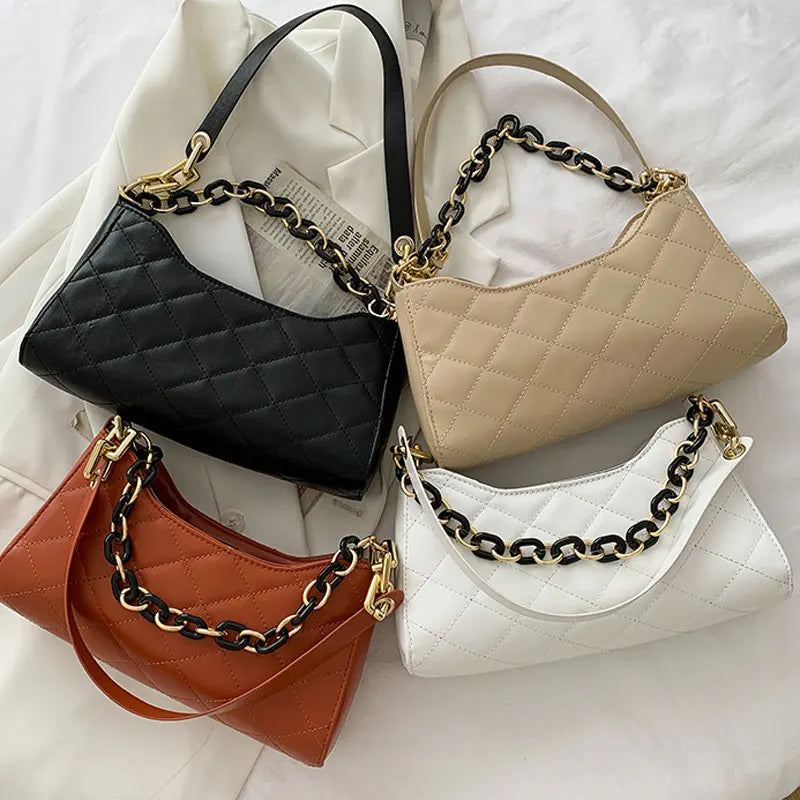 Chain Strap Leather Crossbody Bag for Women