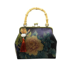 Vintage Chain Tassel Fringe Women's Handbag Shell Lock Wood Bag