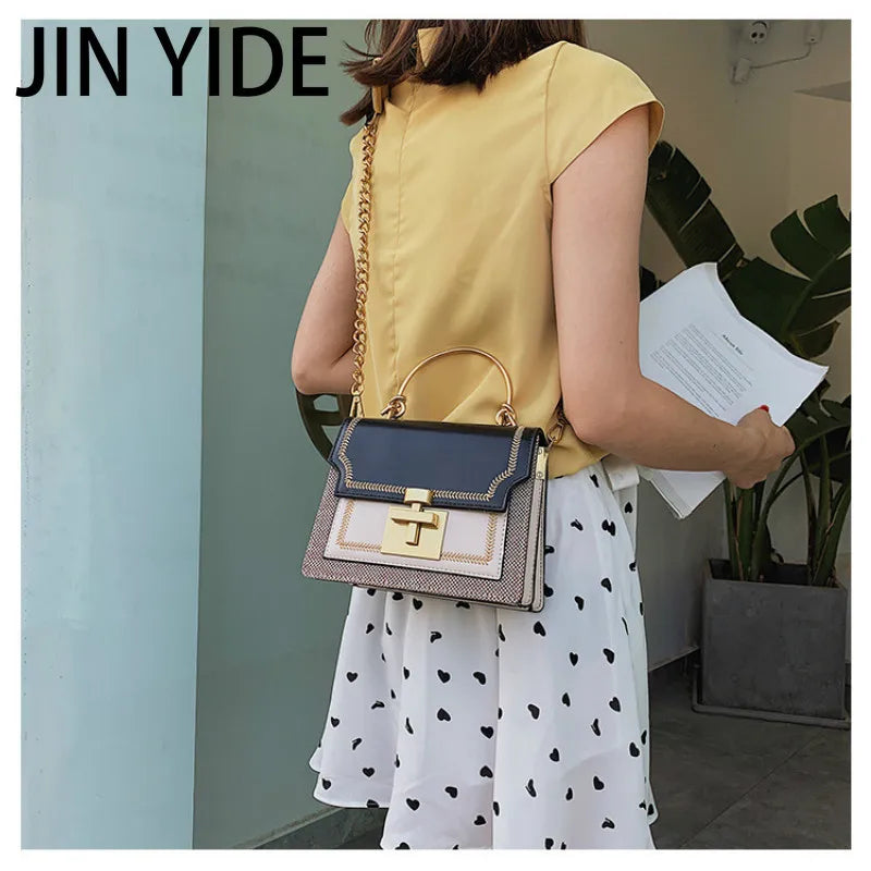 Chain Tote Bag Contrast Women Messenger Bag Flap Lady Handbag Crossbody Shoulder