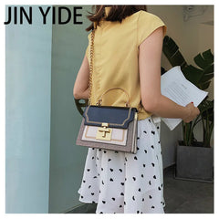 Chain Tote Bag Contrast Women Messenger Bag Flap Lady Handbag Crossbody Shoulder