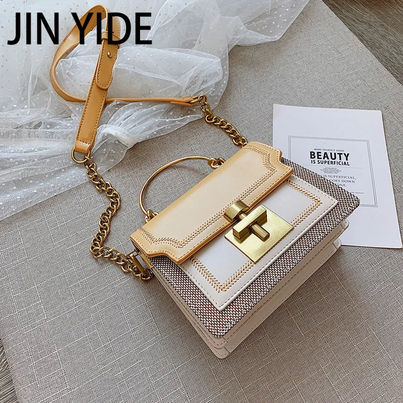Chain Tote Bag Contrast Women Messenger Bag Flap Lady Handbag Crossbody Shoulder