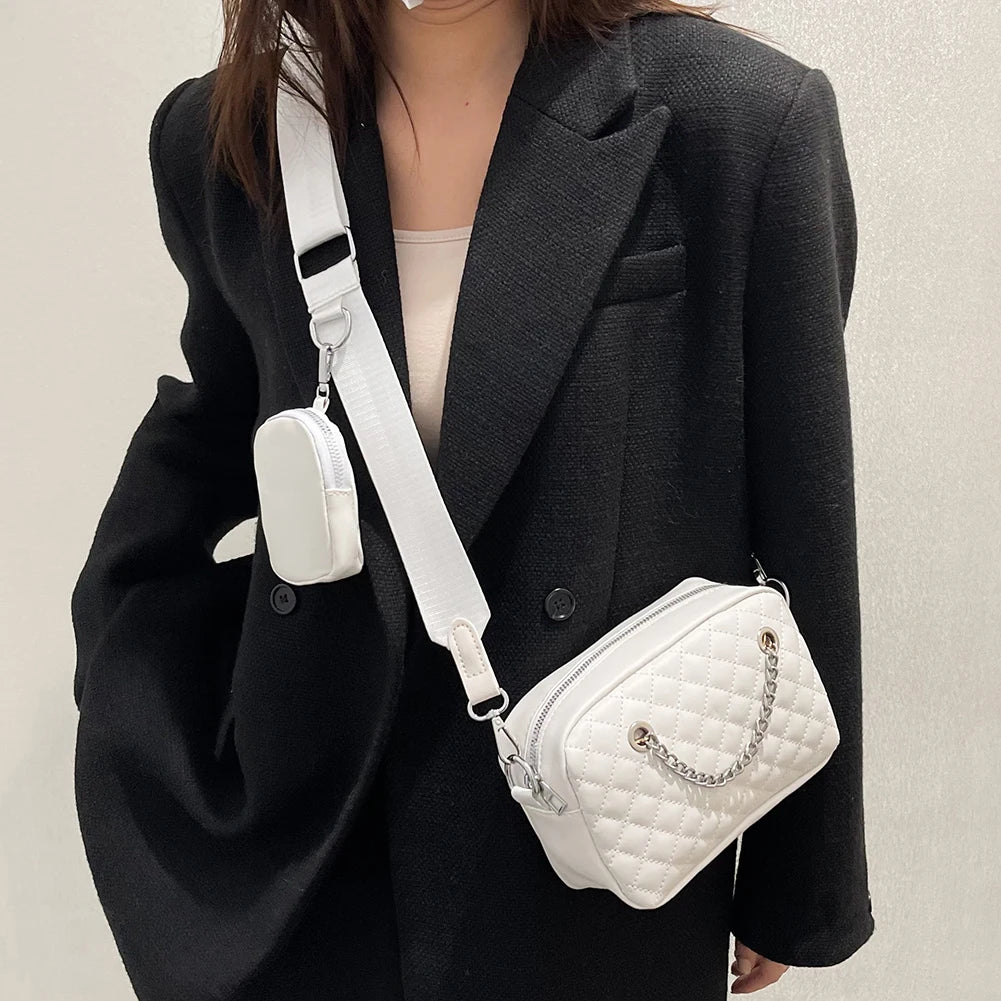 Embroidered Lattice Underarm Bag with Purse