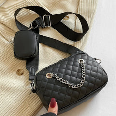 Embroidered Lattice Underarm Bag with Purse