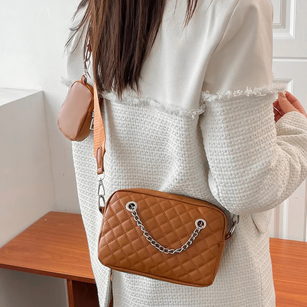 Embroidered Lattice Underarm Bag with Purse