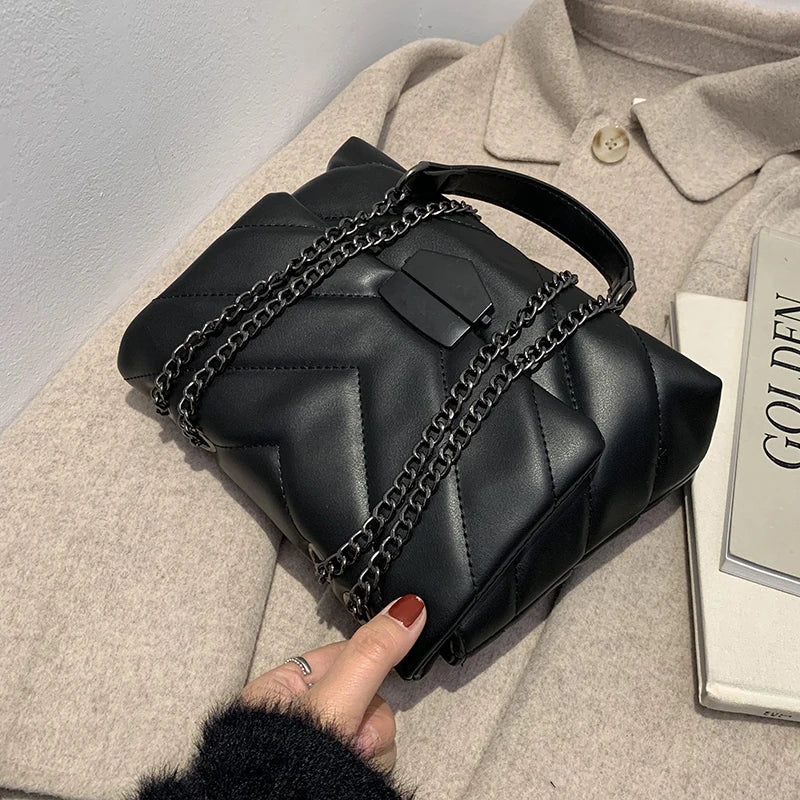 Chain Women Shoulder Bag Quilted Handbags Pu Leather Crossbody Bag