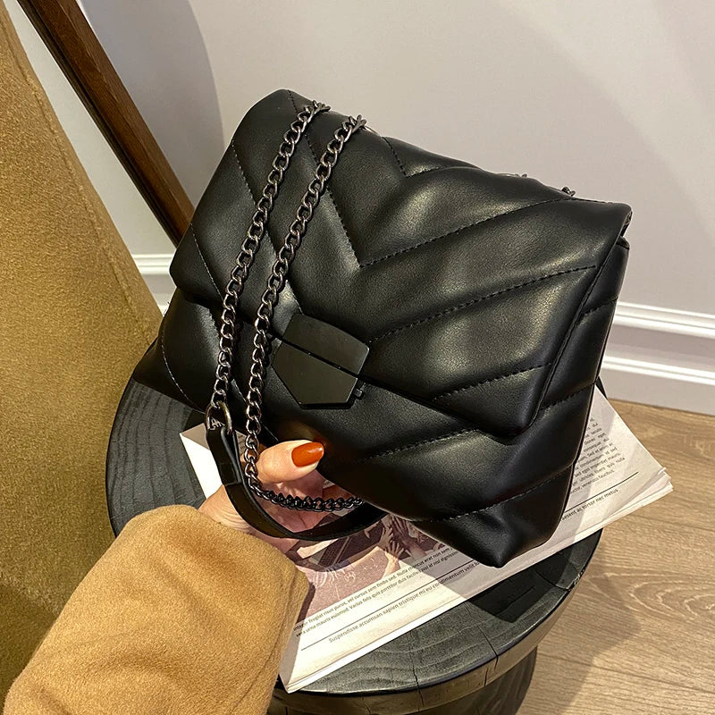 Chain Women Shoulder Bag Quilted Handbags Pu Leather Crossbody Bag