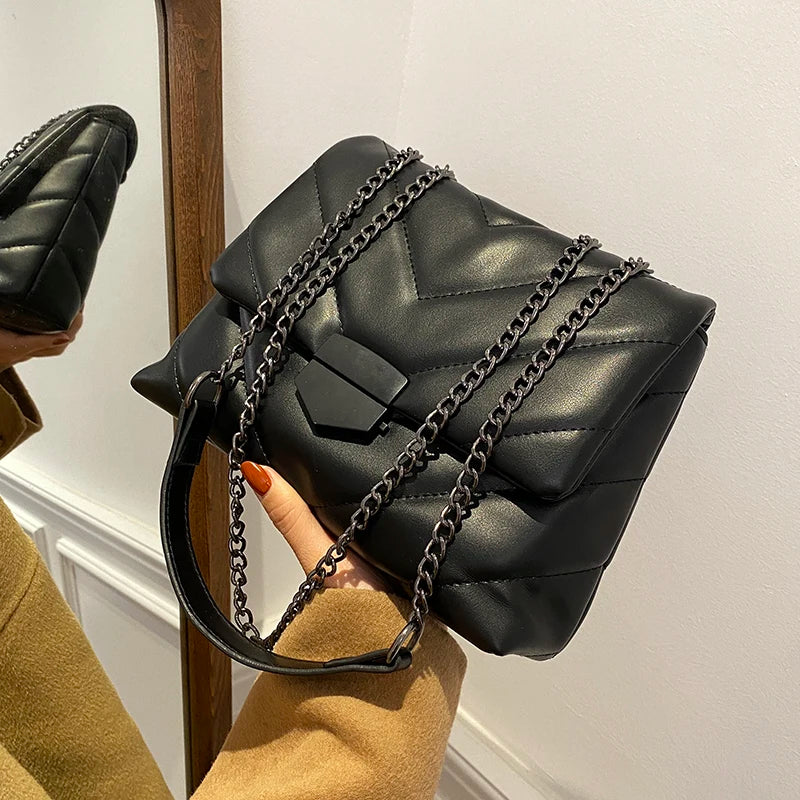 Chain Women Shoulder Bag Quilted Handbags Pu Leather Crossbody Bag