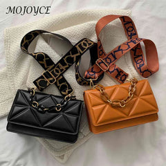 Women Underarm Bags Wide Strap Flap Messenger Bag Embossed Casual Portable Solid