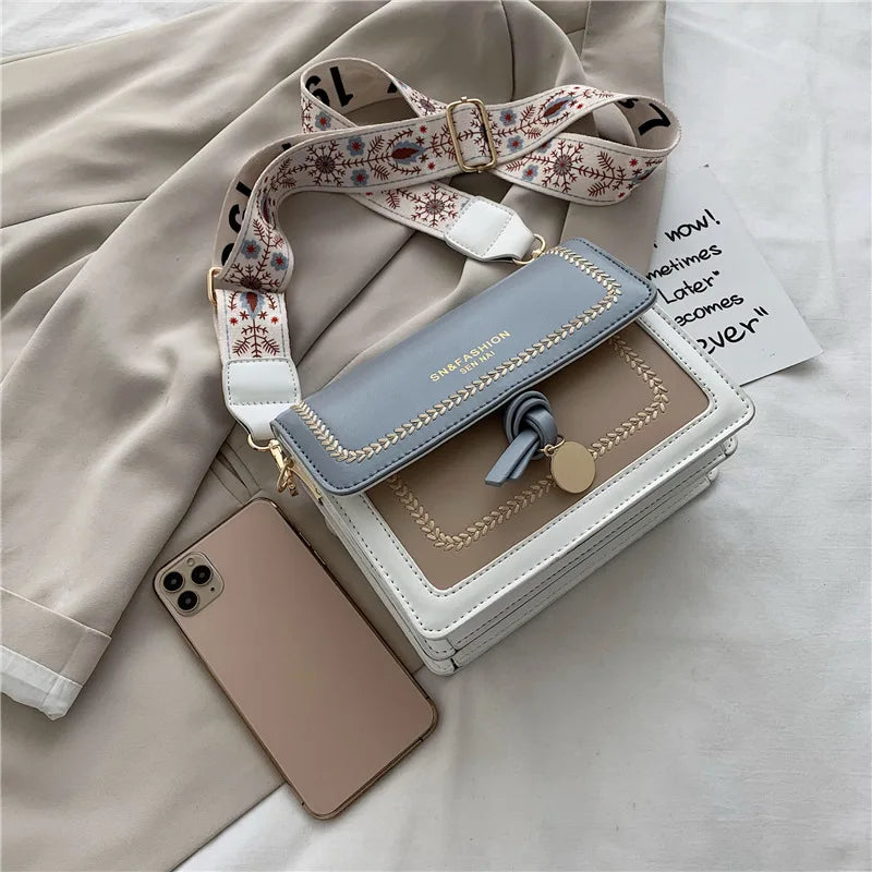 Chain flap bags for women Shoulder Bag patchwork PU Leather ladies handbag