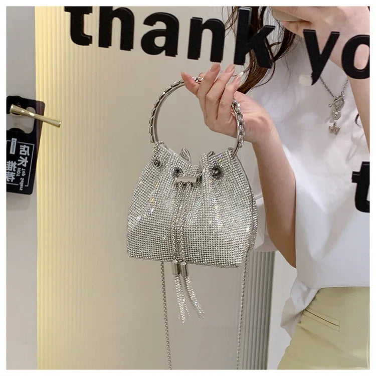 Metal Handle Shoulder Messenger Bags Small Diamonds Women Evening