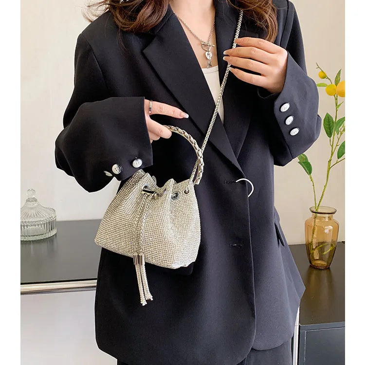 Metal Handle Shoulder Messenger Bags Small Diamonds Women Evening