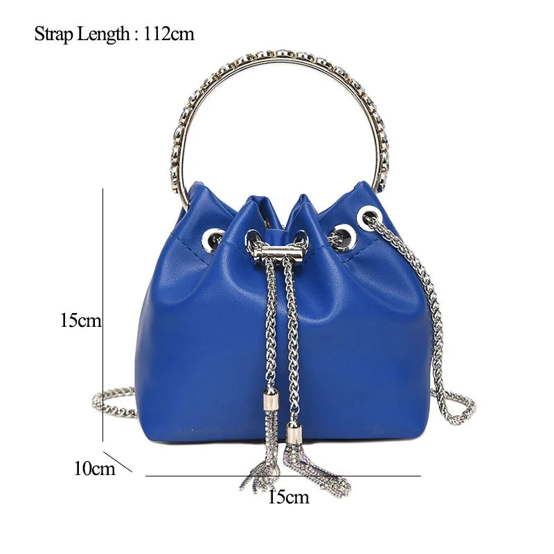 Metal Handle Shoulder Messenger Bags Small Diamonds Women Evening