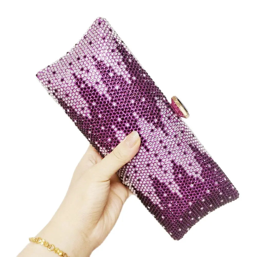 Chaliwini PINK Clutch Bags Crystal Rhinestone Evening Bags Long Wedding
