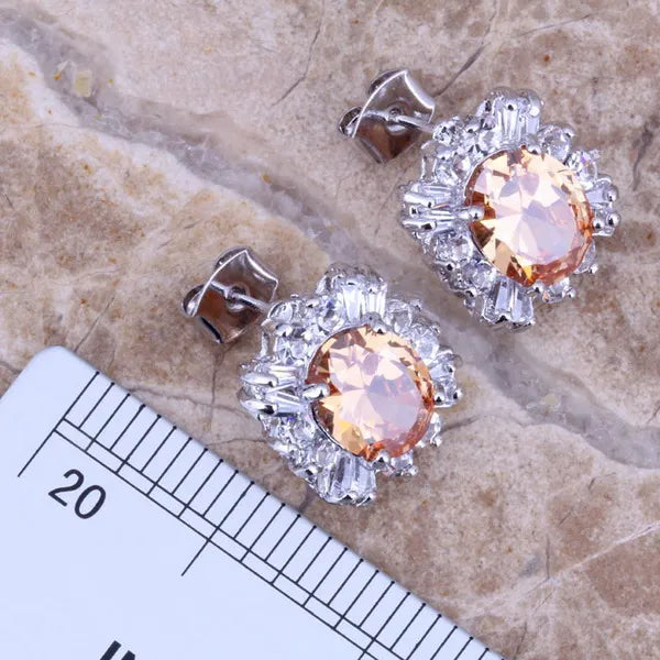 Champagne Morganite CZ Silver Plated Jewelry Set S0080