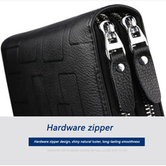 Men's Leather Wallet Double Zipper Multi-card Business Mobile Phone Clutch