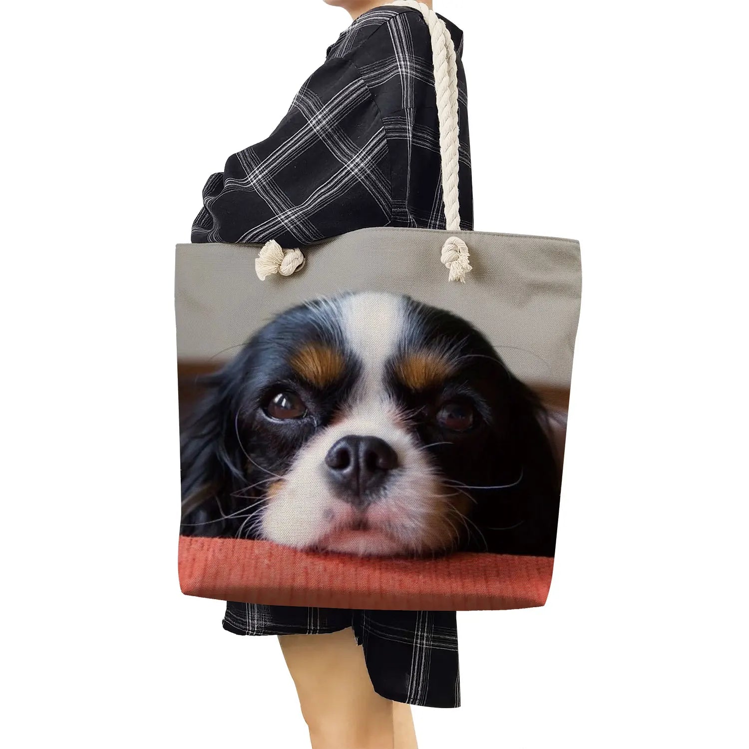 Charles Spaniel Dog Print Handbags Thick Rope Shoulder Bag